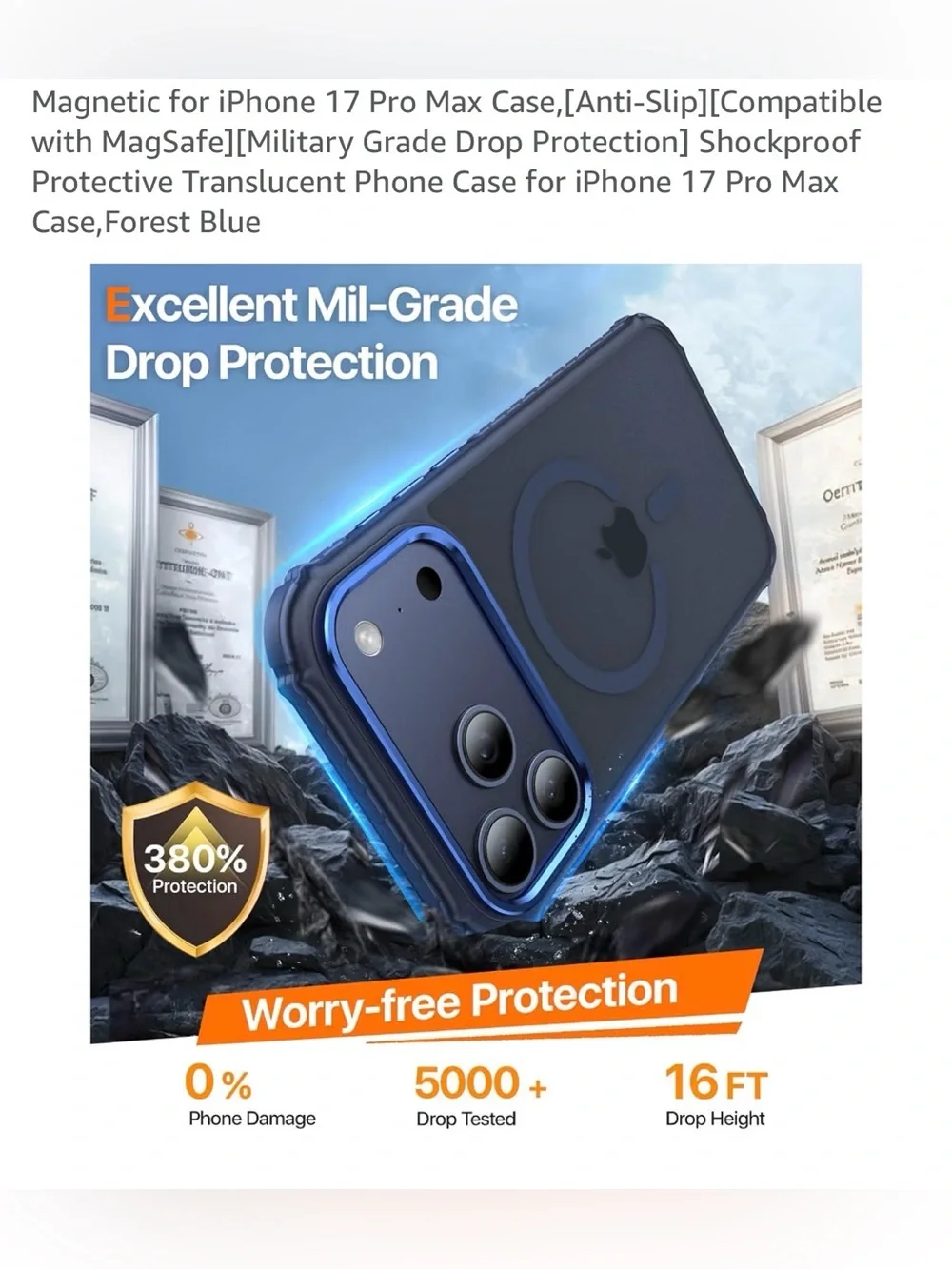 MagSafe-Compatible Shockproof Phone Case for iPhone 17 Pro Max - Forest Blue